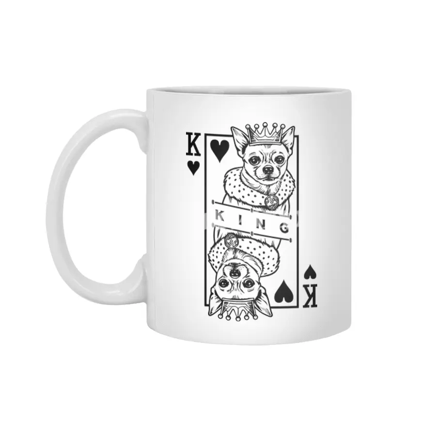 Chihuahua King Of Hearts Funny Dog Playing Card Pop Art Beyaz Kupa