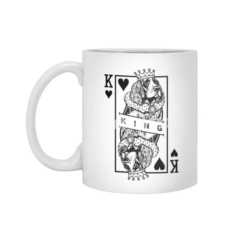 English Springer Spaniel King Of Hearts Dog Card Pop Art Beyaz Kupa