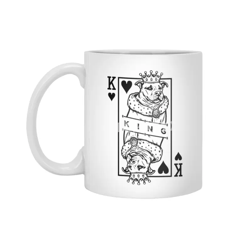 Funny Pitbull King Of Hearts Dog Lover Playing Card Pop Art Beyaz Kupa