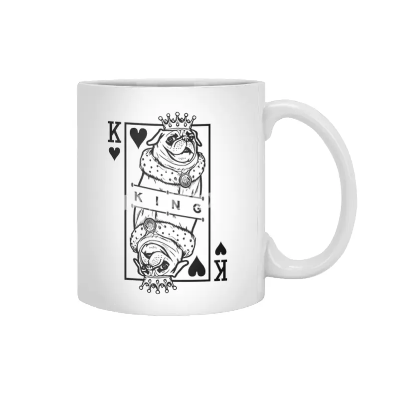Funny Pug King Of Hearts Dog Lover Playing Card Pop Art Beyaz Kupa