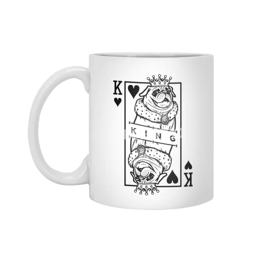 Funny Pug King Of Hearts Dog Lover Playing Card Pop Art Beyaz Kupa