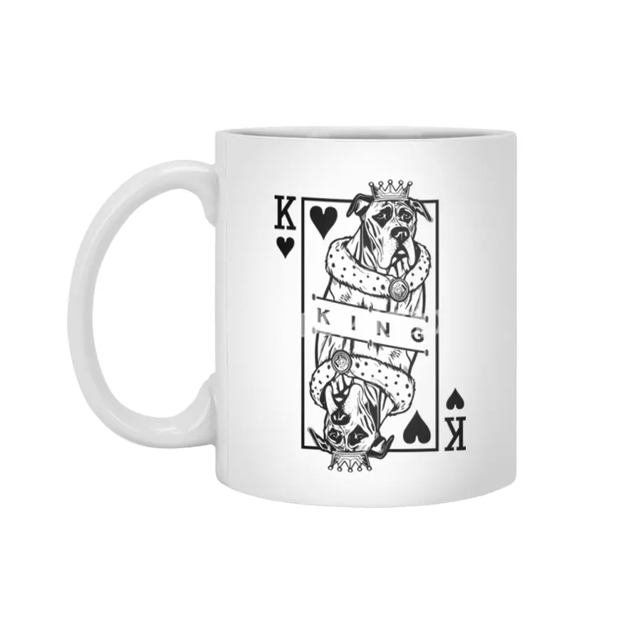 Great Dane King Of Hearts Funny Dog Playing Card Pop Art Beyaz Kupa