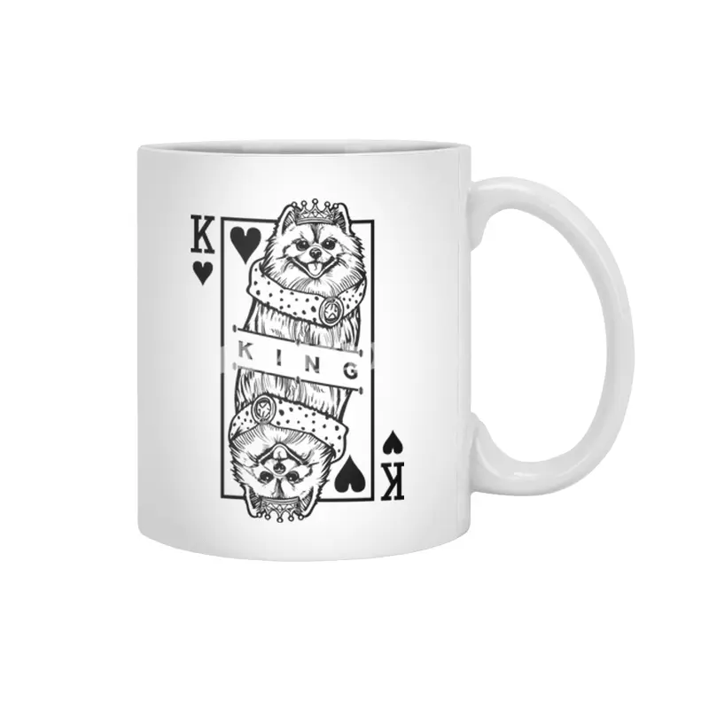 Pomeranian King Of Hearts Funny Dog Playing Card Pop Art Beyaz Kupa