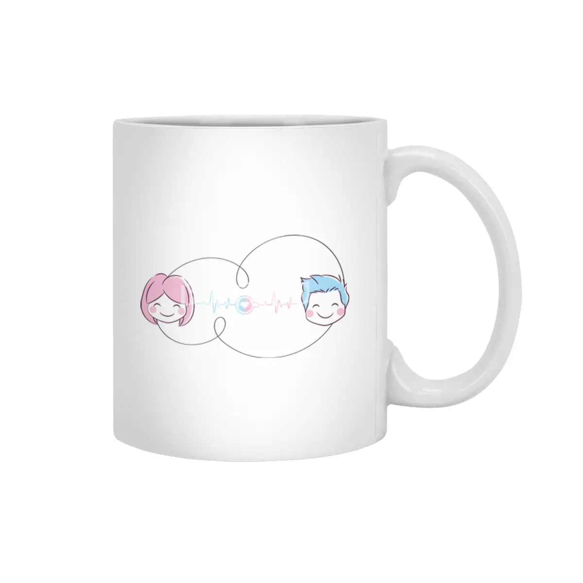 Love Couple Heart - You and Me - Cartoon Art Design Beyaz Kupa