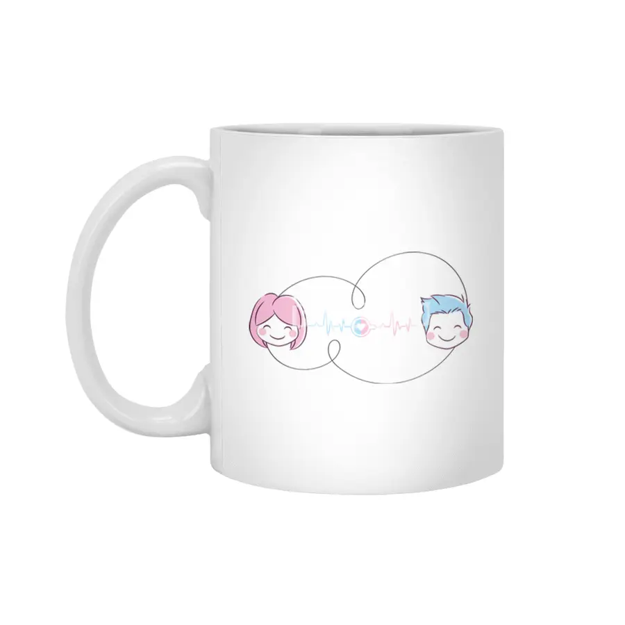 Love Couple Heart - You and Me - Cartoon Art Design Beyaz Kupa