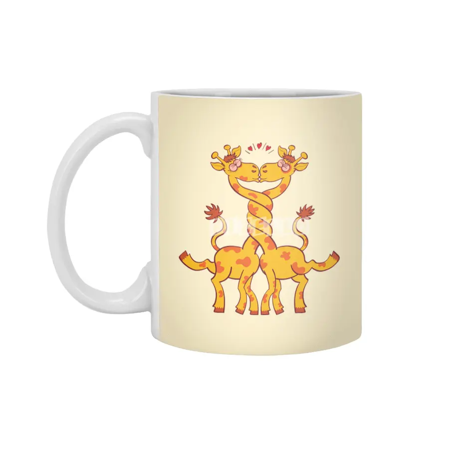 Sweet couple of giraffes in love intertwining necks and kissing Beyaz Kupa