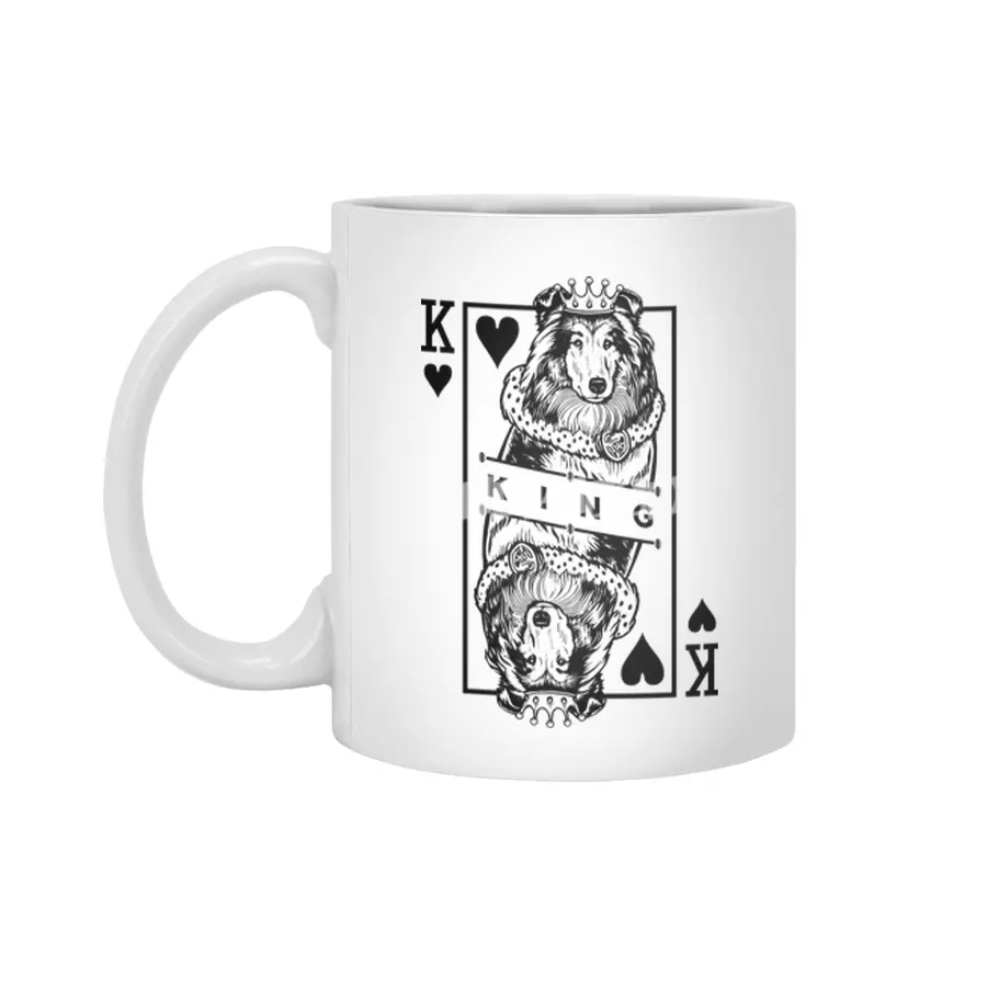 Rough Collie King Of Hearts Funny Dog Playing Card Pop Art Beyaz Kupa