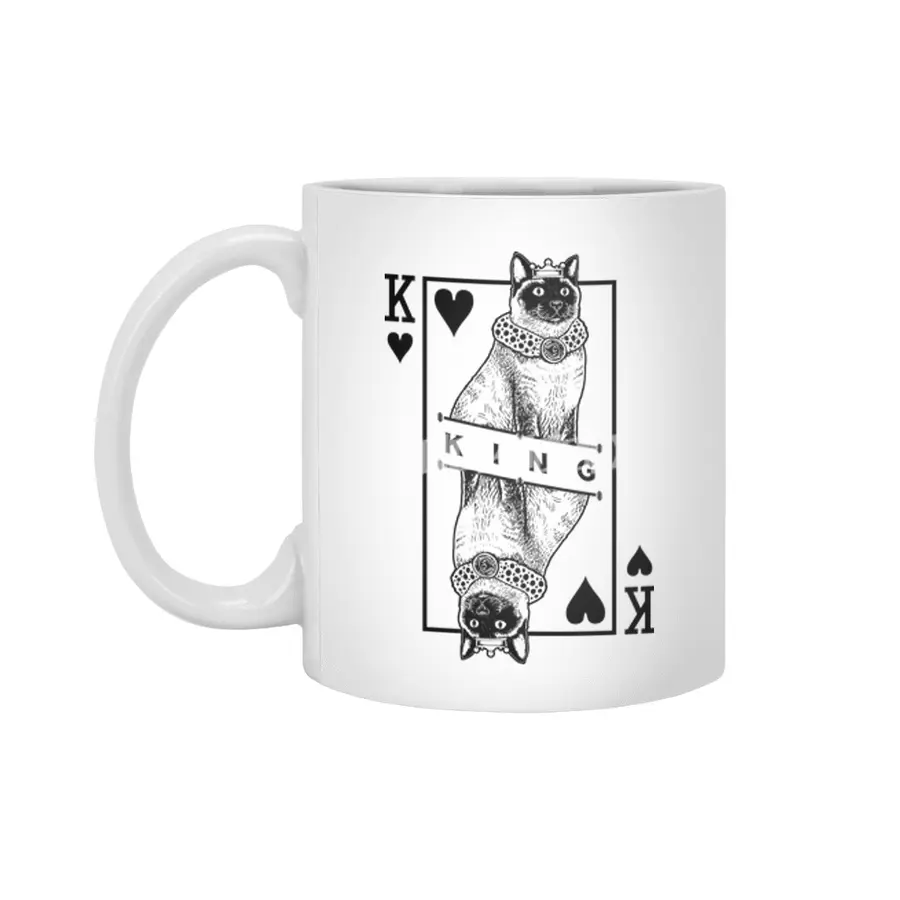 Siamese Cat Lover King Of Hearts Funny Pop Art Beyaz Kupa