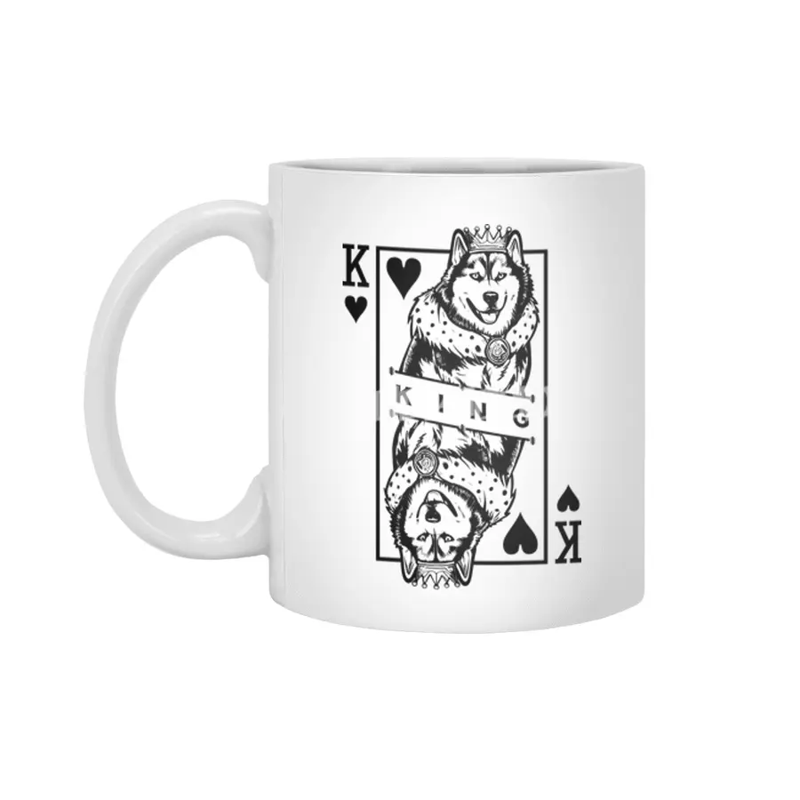 Siberian Husky King Of Hearts Dog Playing Card Pop Art Beyaz Kupa