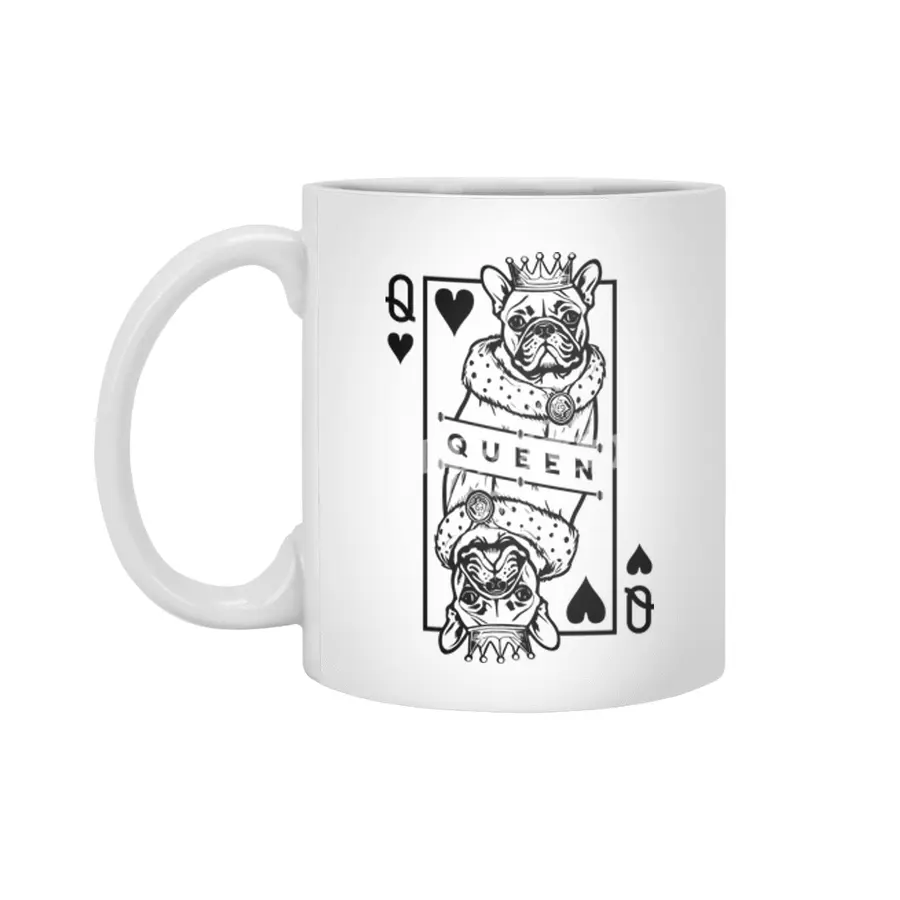 French Bulldog Queen Of Hearts Dog Playing Card Pop Art Beyaz Kupa