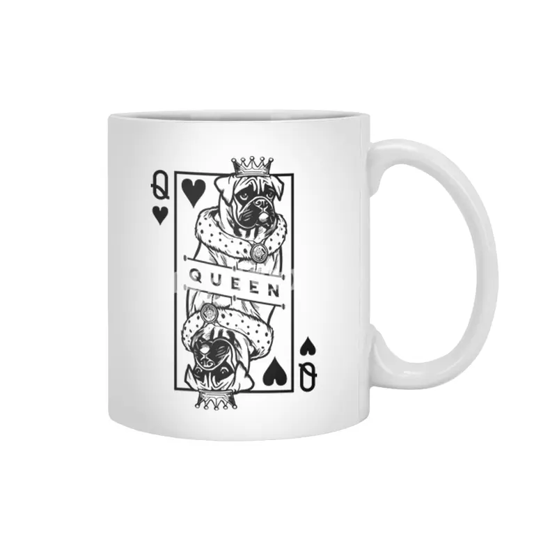 German Boxer Queen Of Hearts Funny Dog Playing Card Pop Art Beyaz Kupa