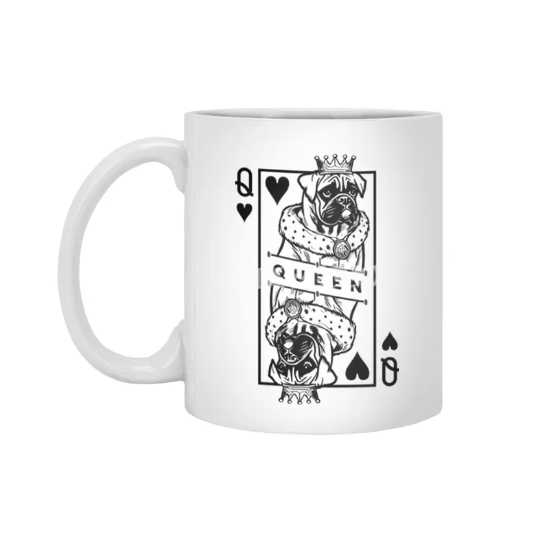 German Boxer Queen Of Hearts Funny Dog Playing Card Pop Art Beyaz Kupa