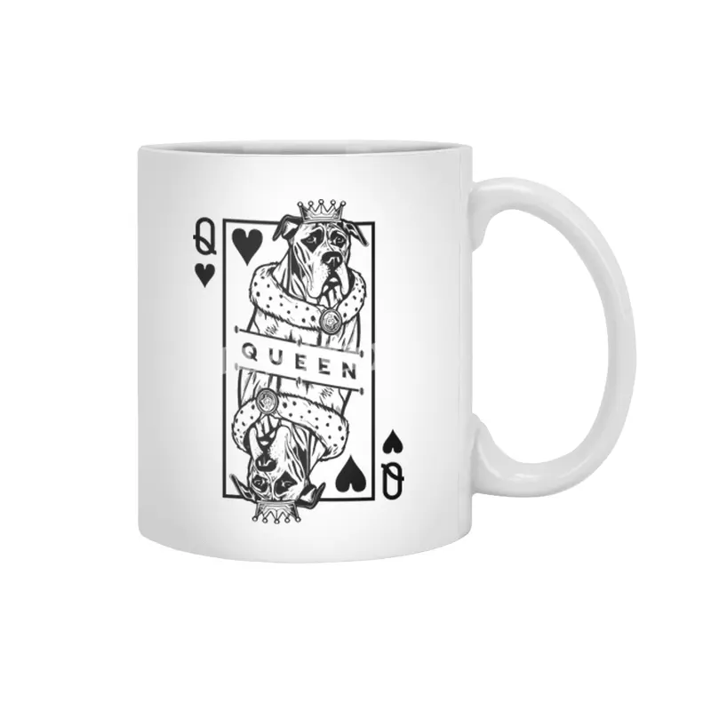 Great Dane Queen Of Hearts Funny Dog Playing Card Pop Art Beyaz Kupa