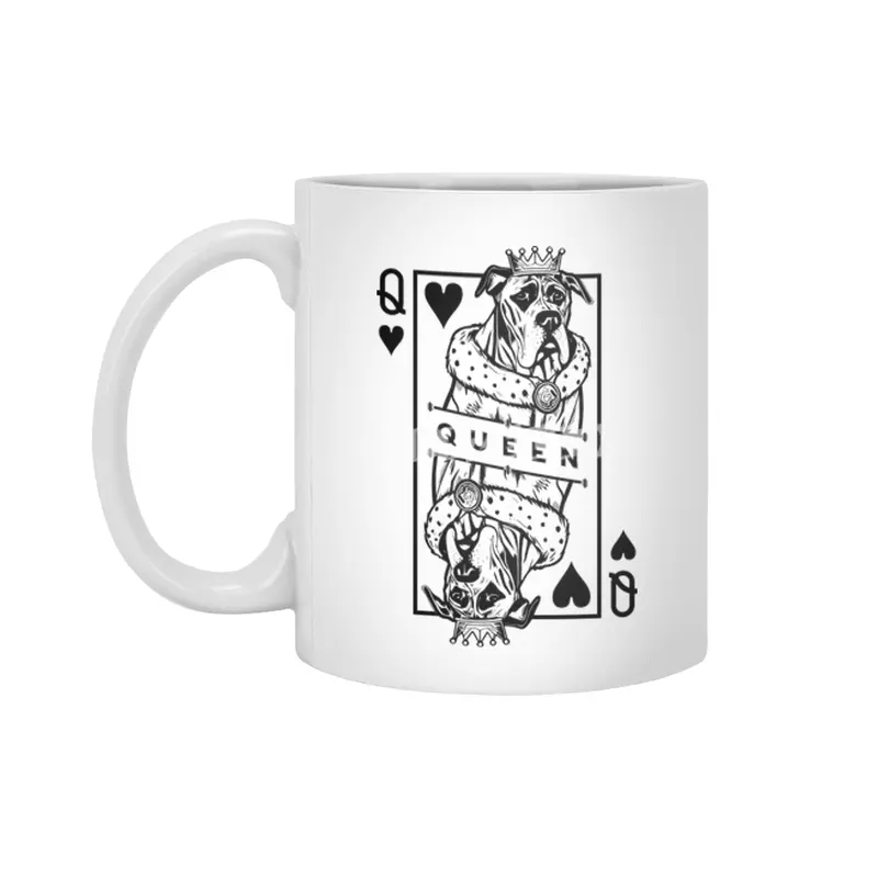 Great Dane Queen Of Hearts Funny Dog Playing Card Pop Art Beyaz Kupa