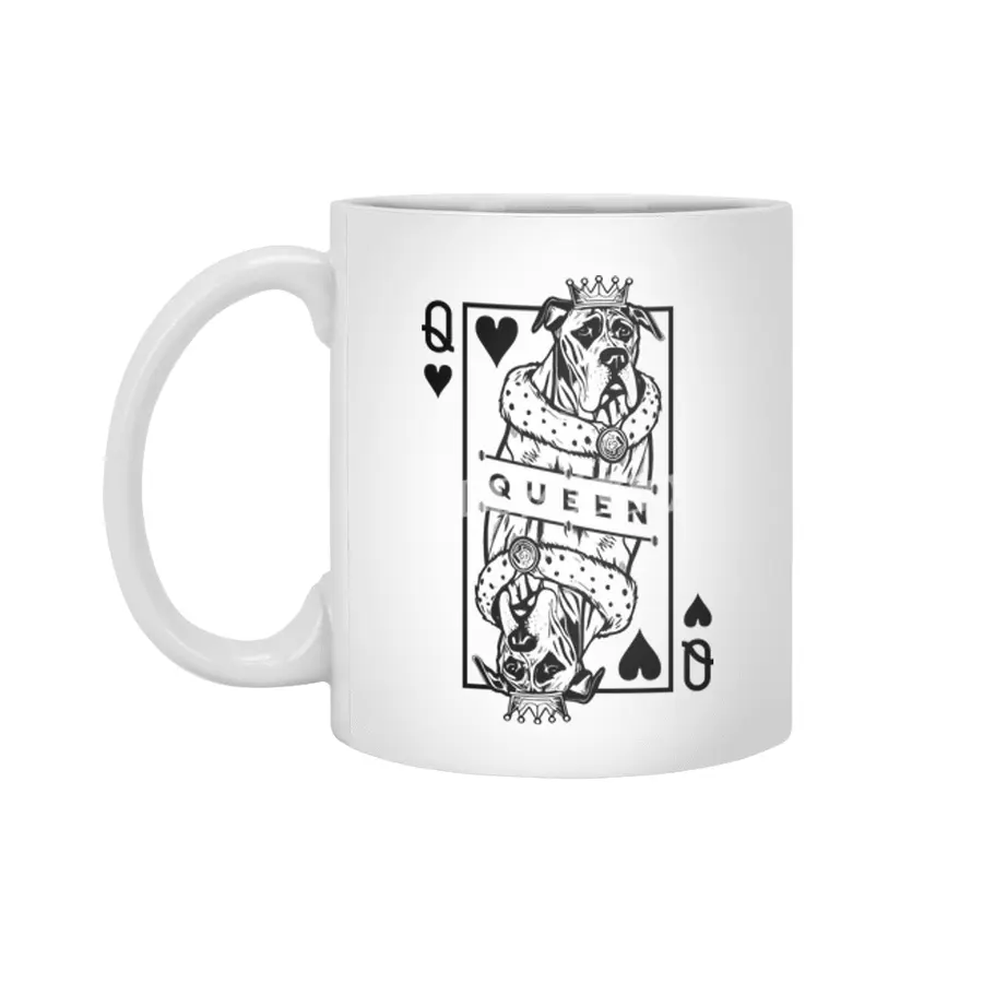 Great Dane Queen Of Hearts Funny Dog Playing Card Pop Art Beyaz Kupa