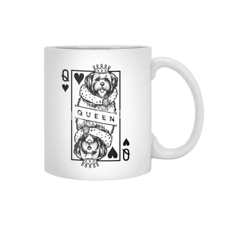 Havanese Queen Of Hearts Funny Dog Playing Card Pop Art Beyaz Kupa