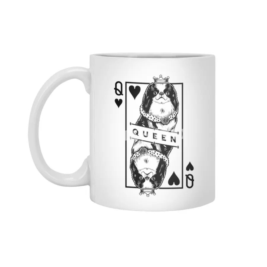 Japanese Chin Spaniel Queen Of Hearts Funny Dog Pop Art Beyaz Kupa