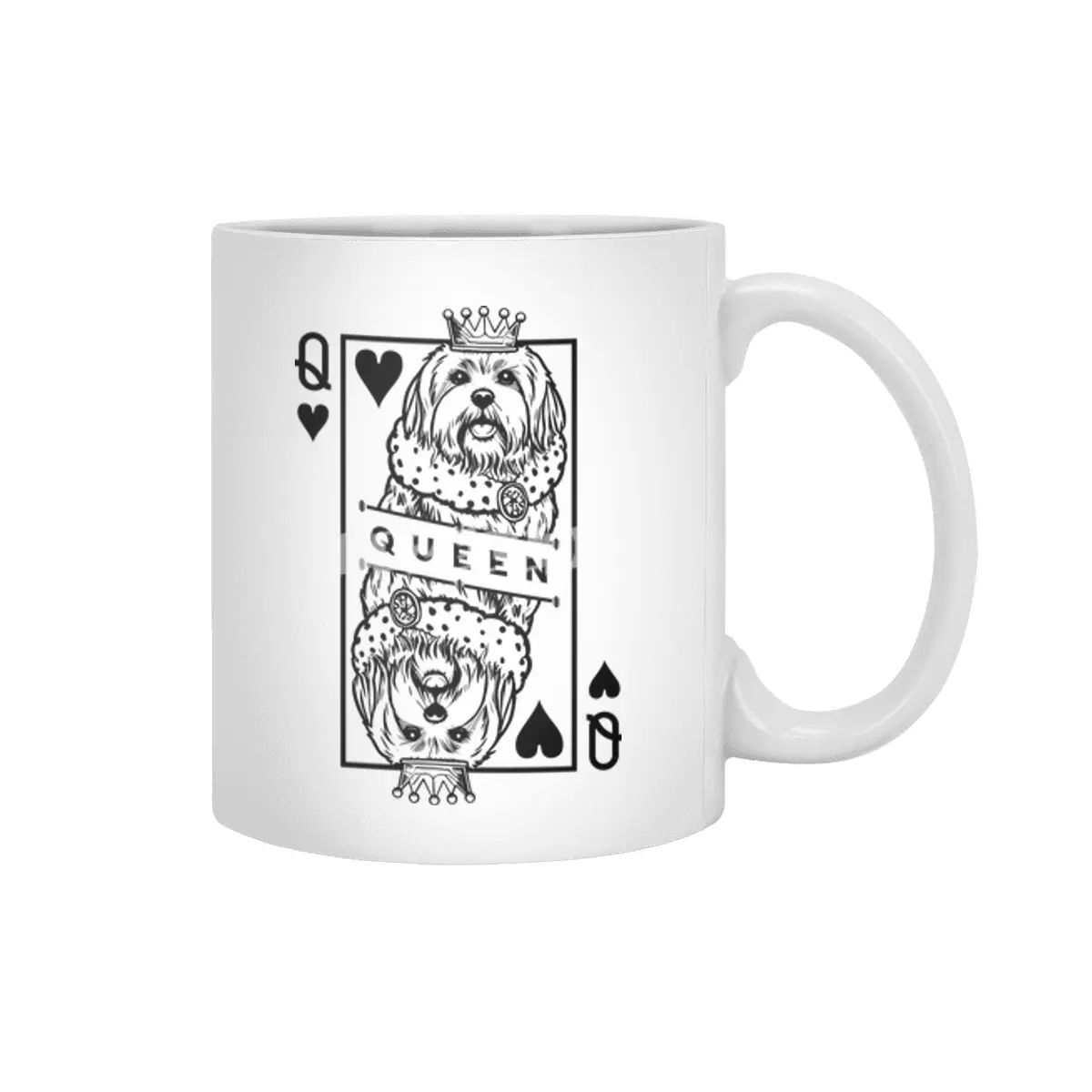Maltese Queen Of Hearts Funny Dog Lover Playing Card Pop Art Beyaz Kupa