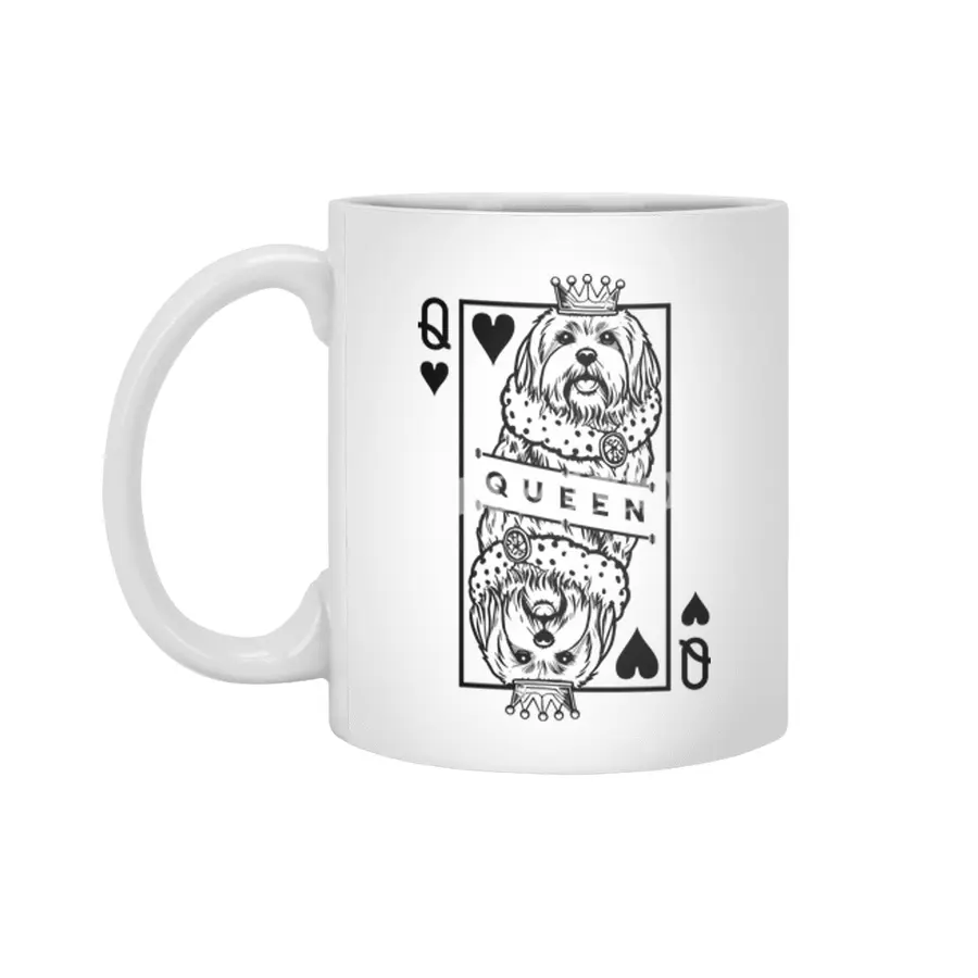Maltese Queen Of Hearts Funny Dog Lover Playing Card Pop Art Beyaz Kupa