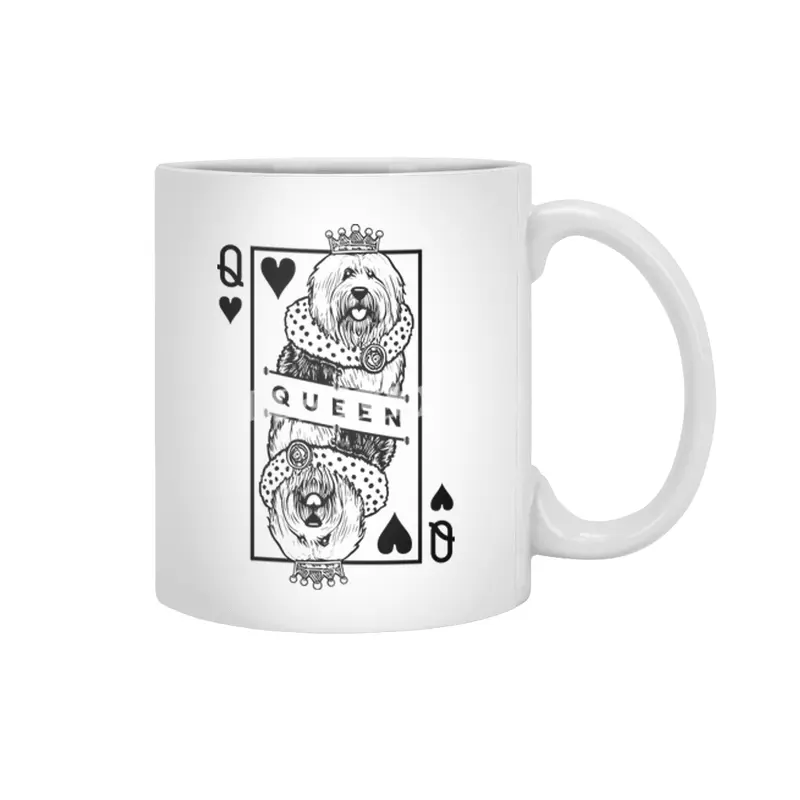 Old English Sheepdog Queen Of Hearts Funny Dog Card Pop Art Beyaz Kupa