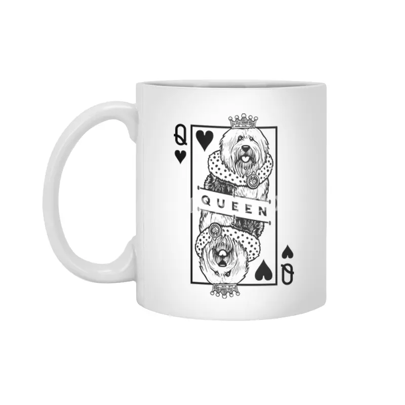 Old English Sheepdog Queen Of Hearts Funny Dog Card Pop Art Beyaz Kupa