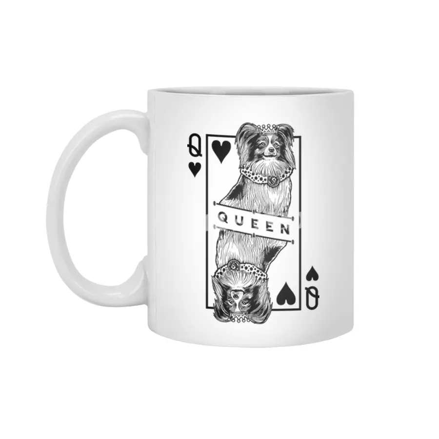 Papillon Queen Of Hearts Funny Butterfly Dog Lover Pop Art Beyaz Kupa