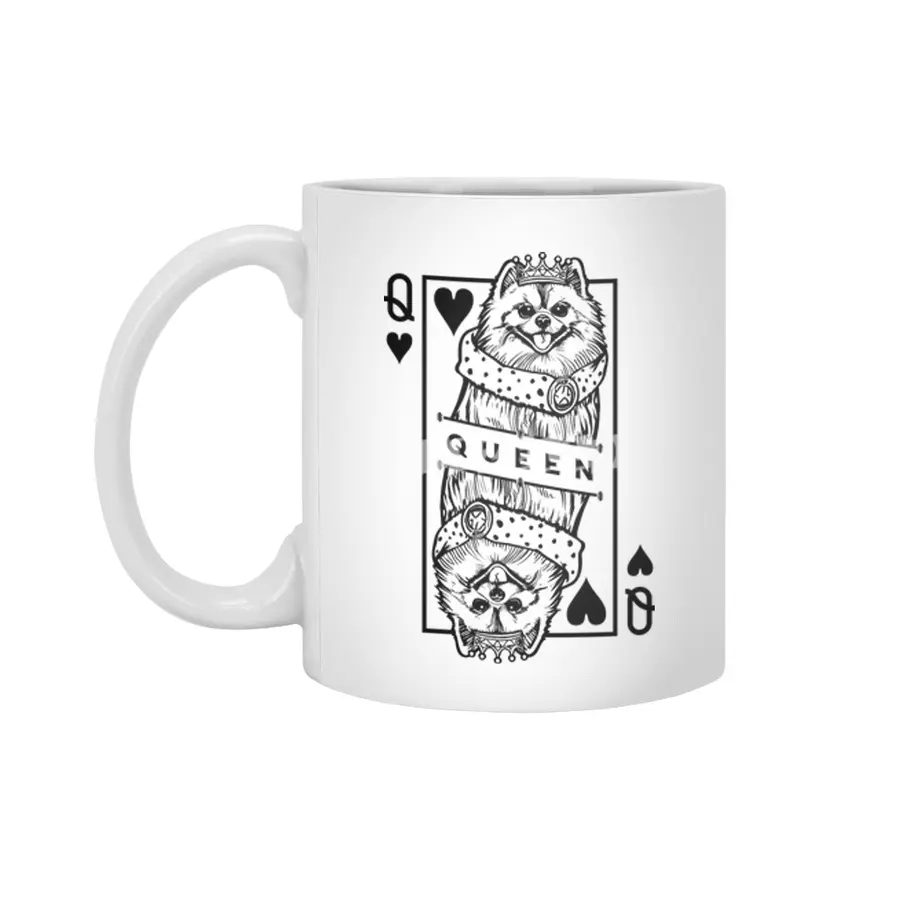 Pomeranian Queen Of Hearts Funny Dog Playing Card Pop Art Beyaz Kupa