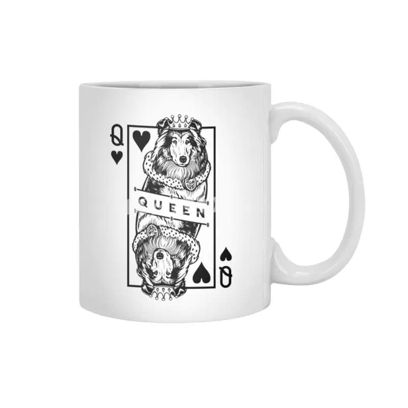 Rough Collie Queen Of Hearts Funny Dog Playing Card Pop Art Beyaz Kupa