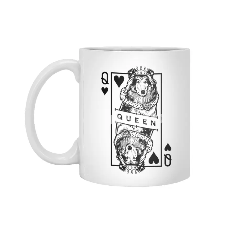 Rough Collie Queen Of Hearts Funny Dog Playing Card Pop Art Beyaz Kupa