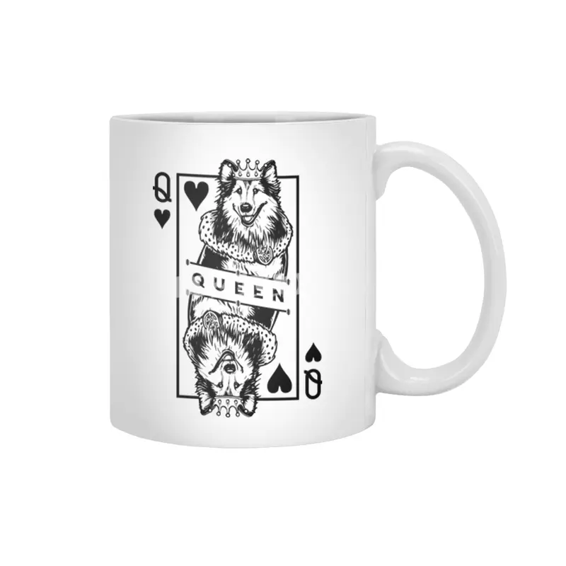 Shetland Sheepdog Queen Of Hearts Dog Playing Card Pop Art Beyaz Kupa