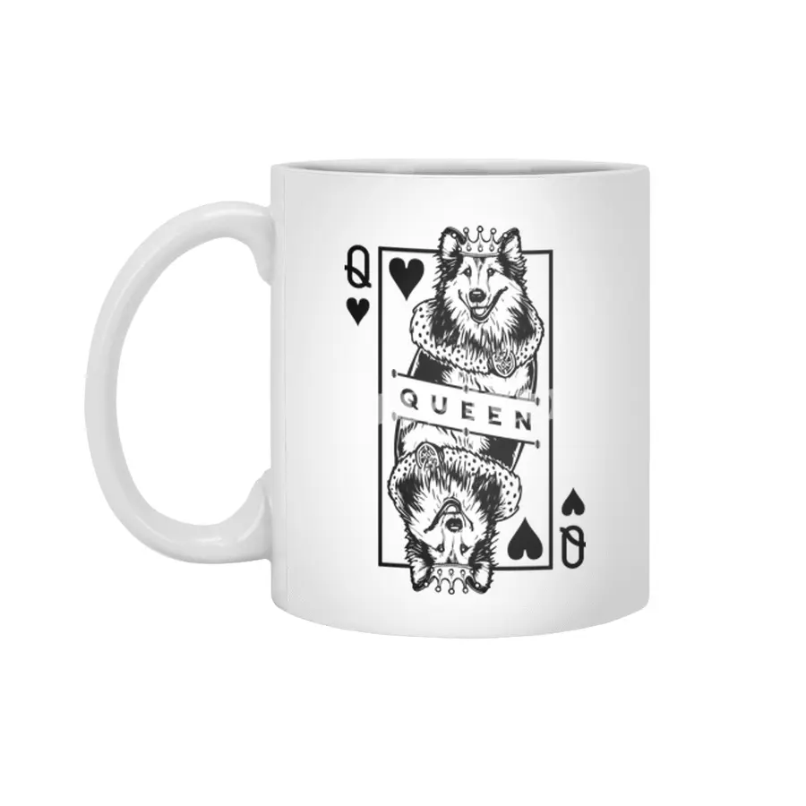 Shetland Sheepdog Queen Of Hearts Dog Playing Card Pop Art Beyaz Kupa