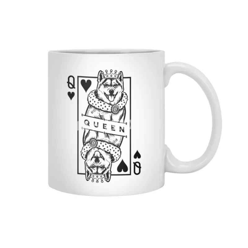 Shiba Inu Queen Of Hearts Funny Dog Playing Card Pop Art Beyaz Kupa