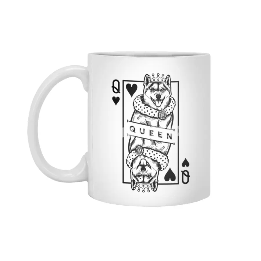 Shiba Inu Queen Of Hearts Funny Dog Playing Card Pop Art Beyaz Kupa