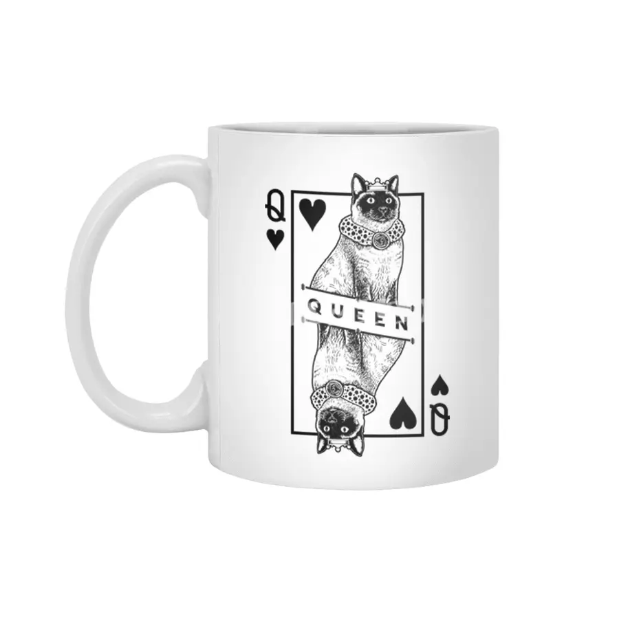 Siamese Cat Lover Queen Of Hearts Funny Pop Art Beyaz Kupa