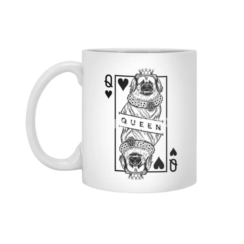 Tibetan Spaniel Queen Of Hearts Funny Dog Lover Pop Art Beyaz Kupa