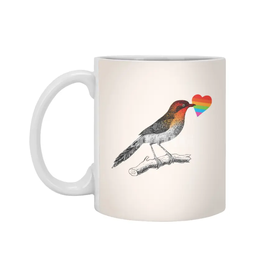 BIRD_HEART_PRIDE_COLORFUL_LOVE Beyaz Kupa