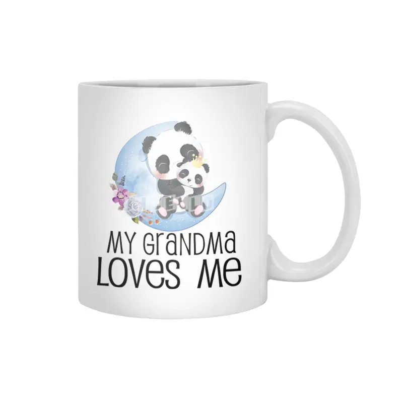 Baby Shower Gift My Grandma Loves Me Panda Floral Moon Beyaz Kupa