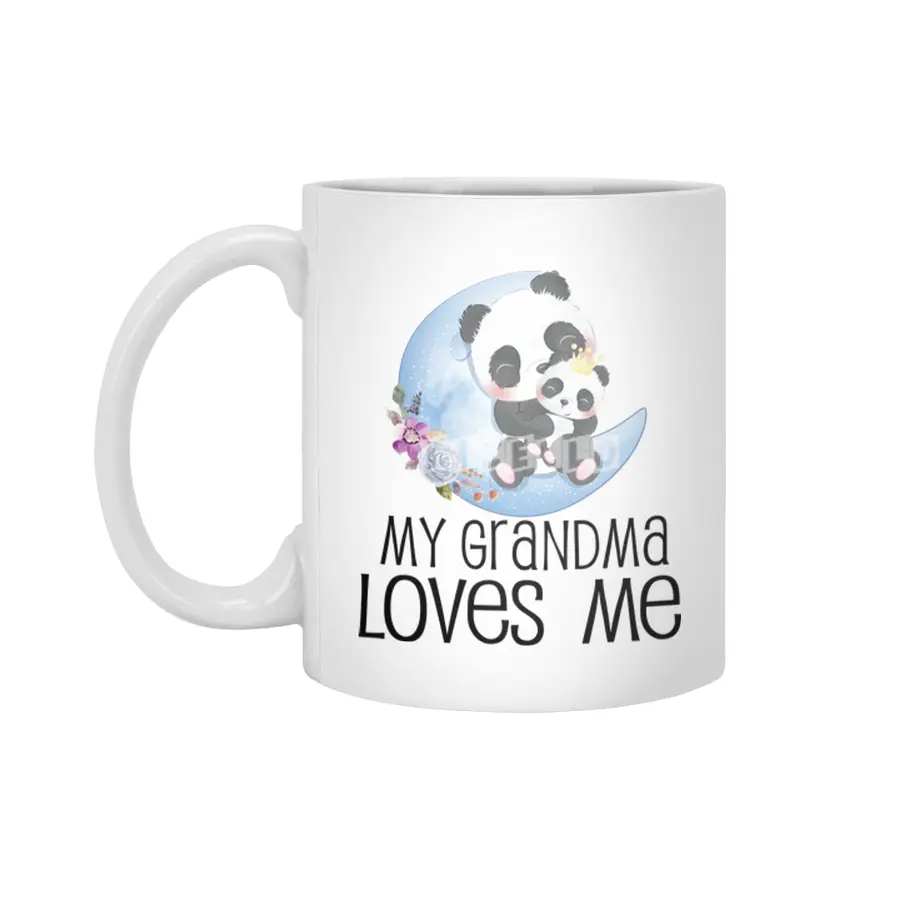 Baby Shower Gift My Grandma Loves Me Panda Floral Moon Beyaz Kupa