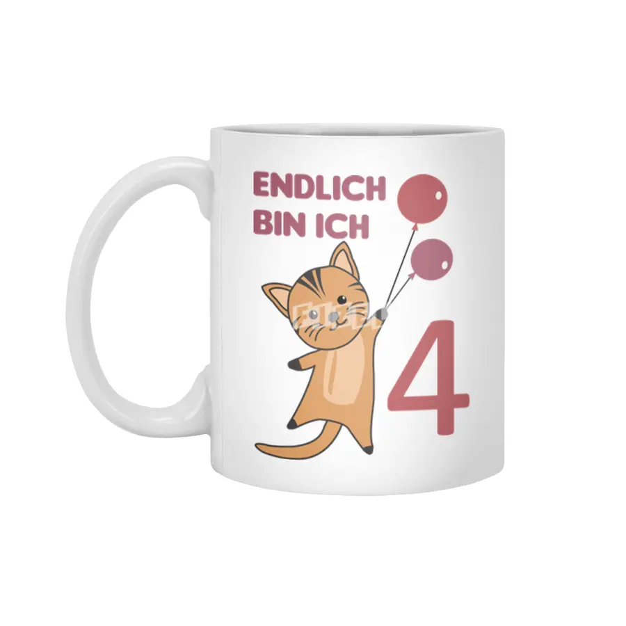 Cat 4th Birthday For Kids 4 Years Old Purple Beyaz Kupa