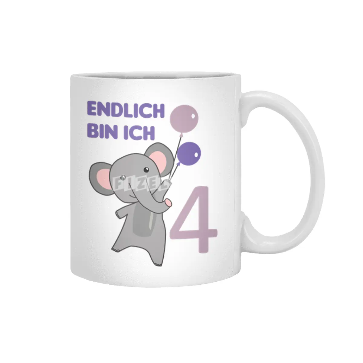 Elephant 4th Birthday For Kids 4 Years Old Purple Beyaz Kupa
