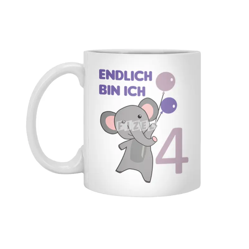 Elephant 4th Birthday For Kids 4 Years Old Purple Beyaz Kupa