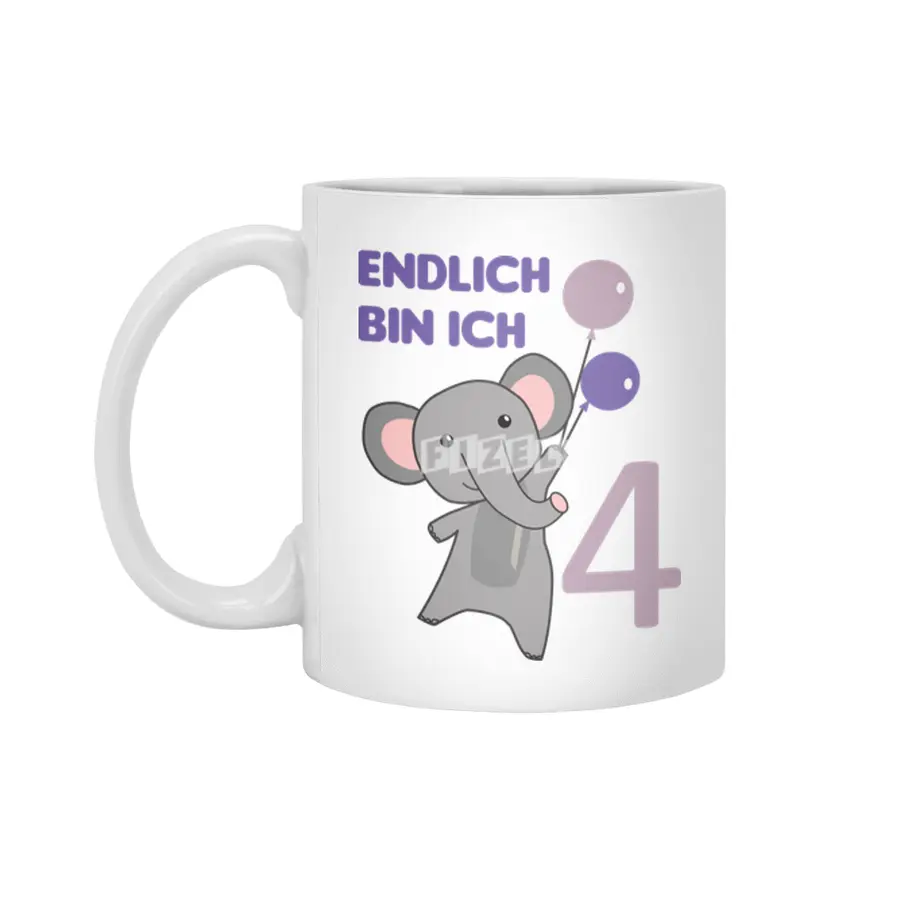 Elephant 4th Birthday For Kids 4 Years Old Purple Beyaz Kupa