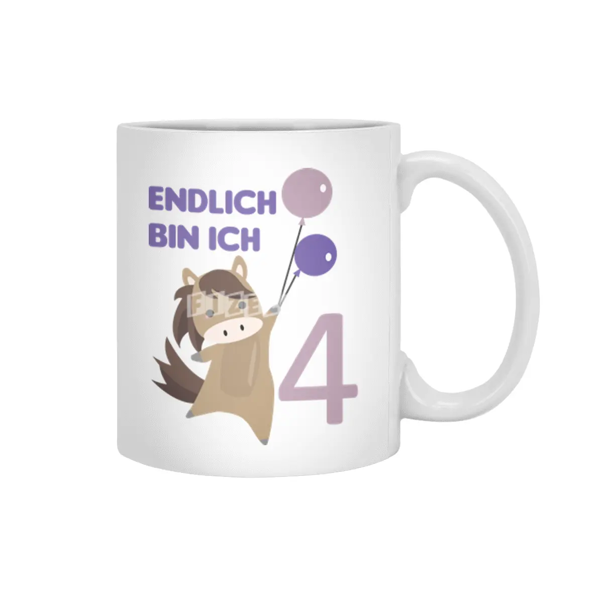 Horse 4th Birthday For Kids 4 Years Old Purple Beyaz Kupa