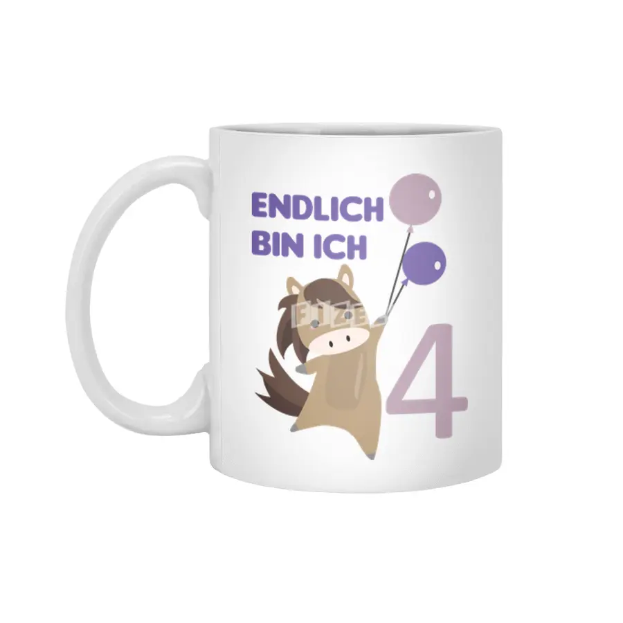 Horse 4th Birthday For Kids 4 Years Old Purple Beyaz Kupa