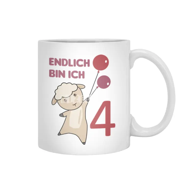Sheep 4th Birthday For Kids 4 Years Old Red Beyaz Kupa
