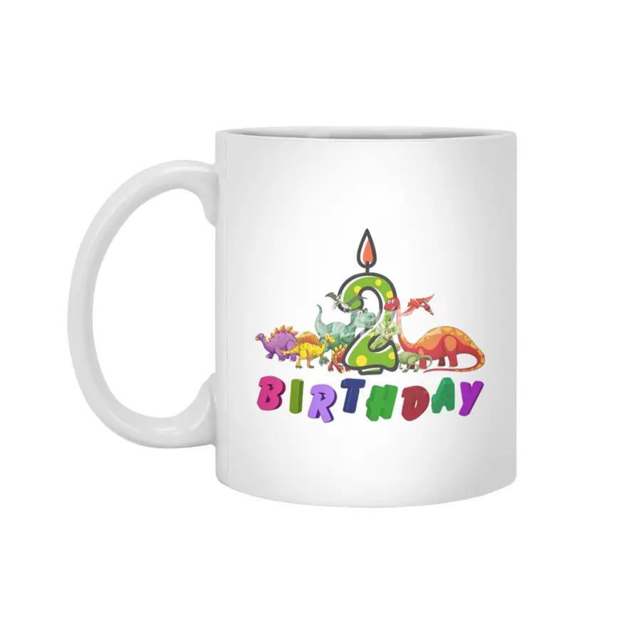 2nd Birthday Dinosaur two years old Dino Gift Boy Beyaz Kupa