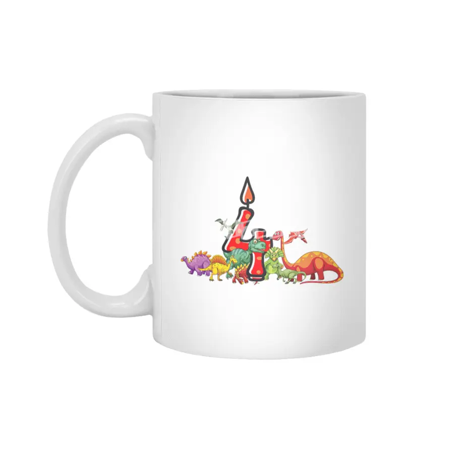 4th Birthday Dinosaur Dino Gift Boy four years old Beyaz Kupa