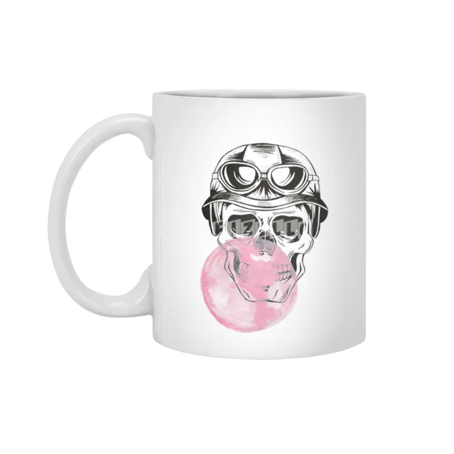 Aviator sugar skull with bubble gum balloon Beyaz Kupa