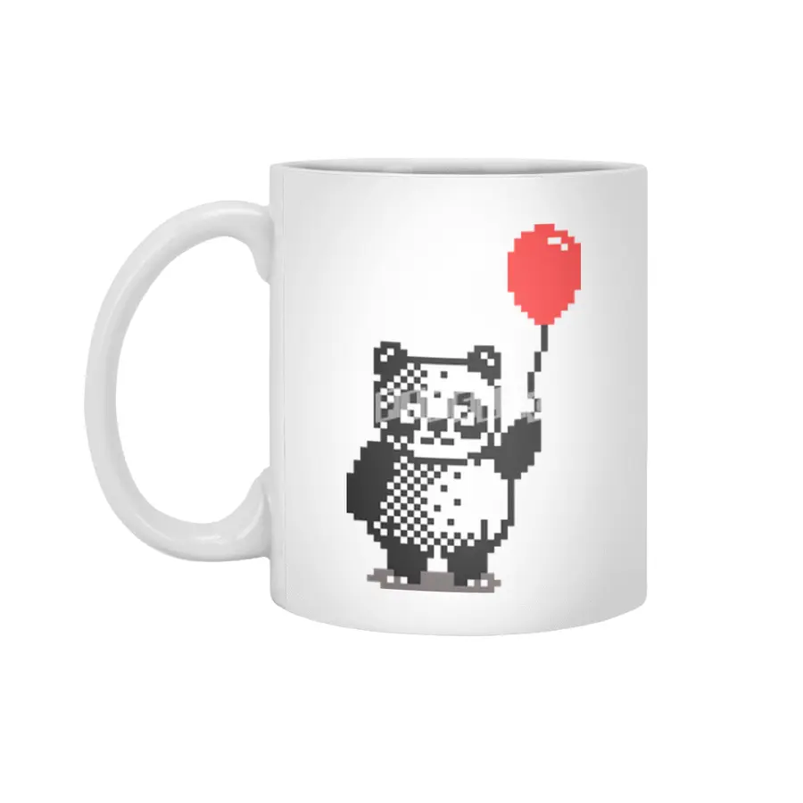 Cute panda with a red balloon - pixel art Beyaz Kupa