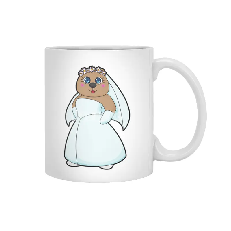 Bear as Bride with Wreath of Flowers Beyaz Kupa